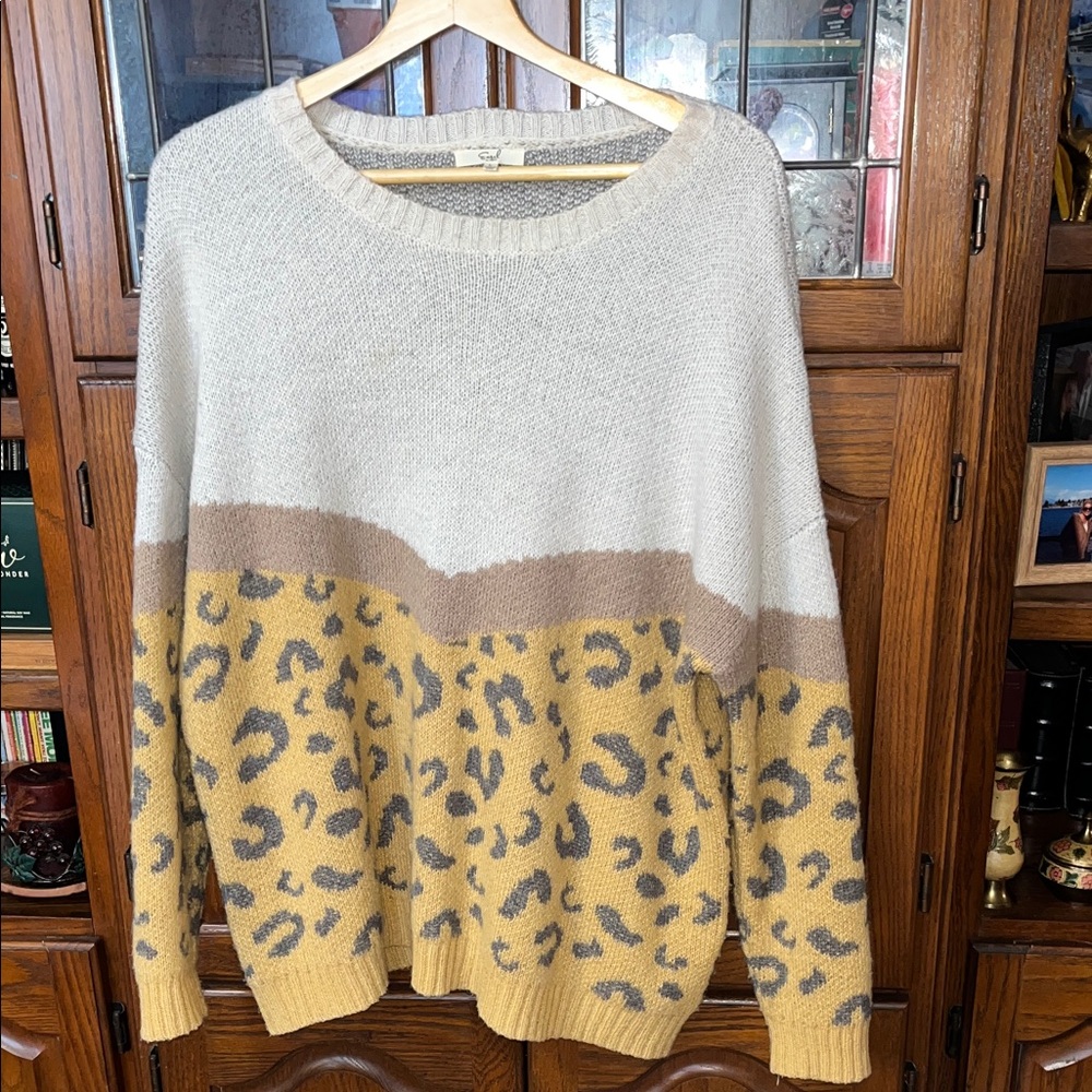 Easel Leopard Print Colorblock Sweater Size Large - Picture 3 of 6